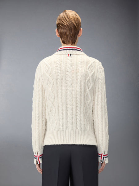 CASHMERE ARAN CABLE CARDIGAN JACKET WHITE