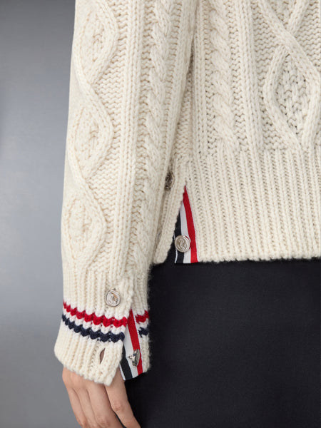 CASHMERE ARAN CABLE CARDIGAN JACKET WHITE