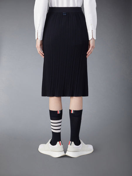 WOOL CREPE RIB STITCH MIDI PLISSE SKIRT NAVY
