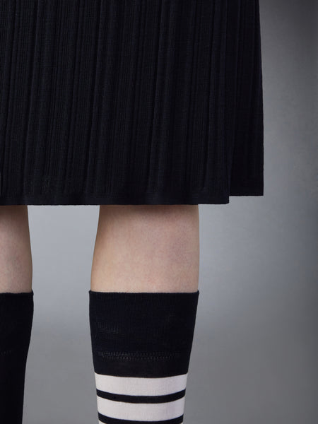 WOOL CREPE RIB STITCH MIDI PLISSE SKIRT NAVY