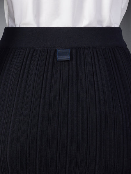 WOOL CREPE RIB STITCH MIDI PLISSE SKIRT NAVY