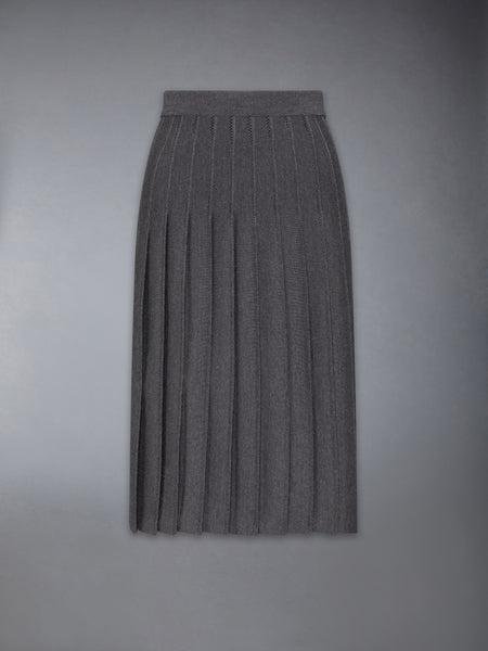WOOL SILK POINTELLE PLEATED SKIRT MEDIUM GREY