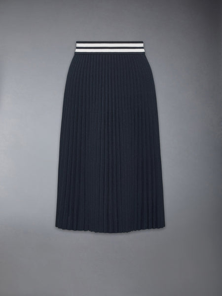 PLISSE MERINO WOOL SILK SKIRT NAVY