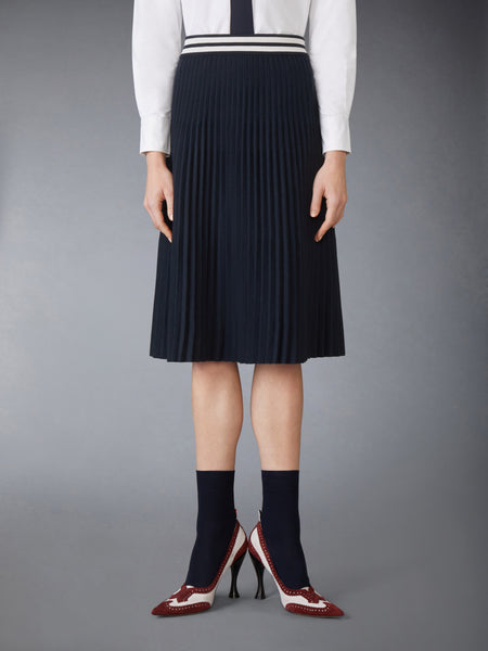 PLISSE MERINO WOOL SILK SKIRT NAVY