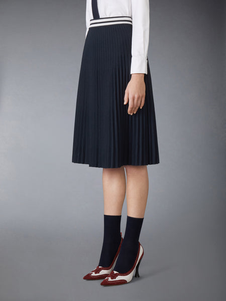 PLISSE MERINO WOOL SILK SKIRT NAVY
