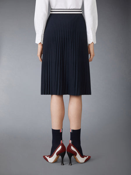 PLISSE MERINO WOOL SILK SKIRT NAVY