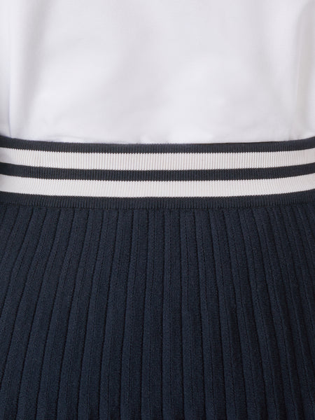 PLISSE MERINO WOOL SILK SKIRT NAVY