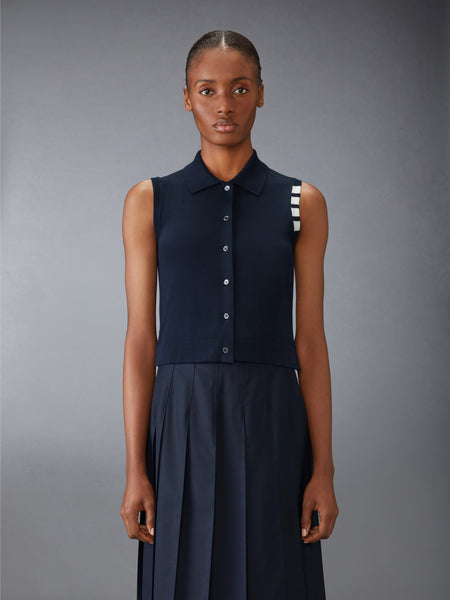 COTTON 4-BAR CROPPED SHIRT NAVY