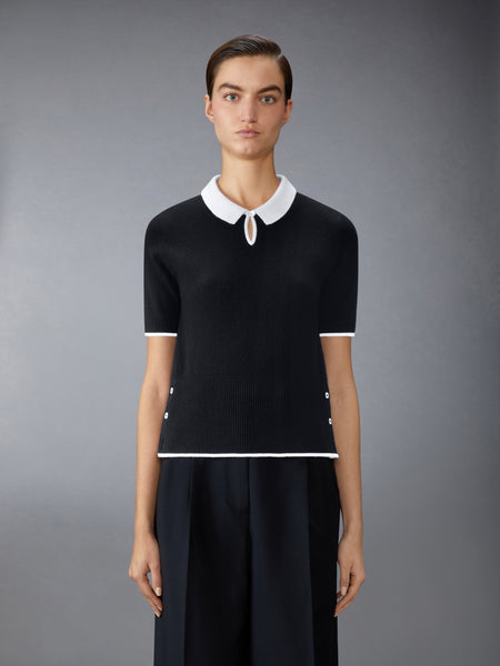 JERSEY STITCH CASHMERE POLO BLACK