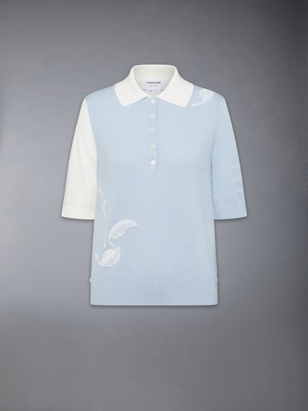 FUNMIX FEATHER INTARSIA POINTELLE 4 BAR POLO LIGHT  BLUE