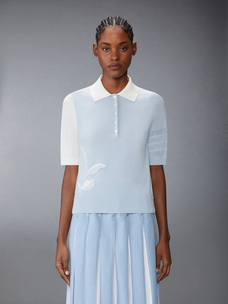 FUNMIX FEATHER INTARSIA POINTELLE 4 BAR POLO LIGHT  BLUE