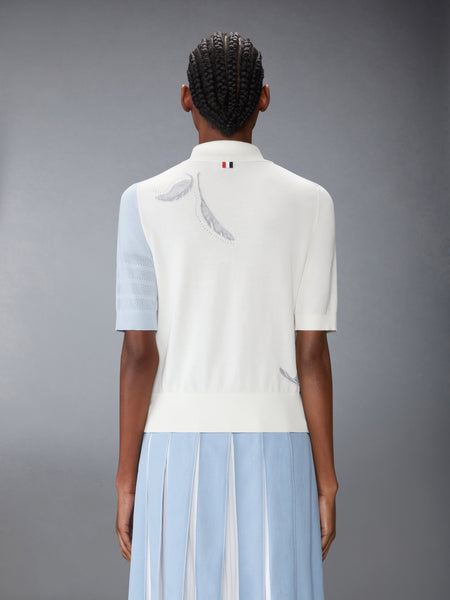 FUNMIX FEATHER INTARSIA POINTELLE 4 BAR POLO LIGHT  BLUE