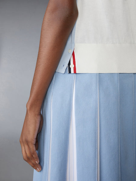 FUNMIX FEATHER INTARSIA POINTELLE 4 BAR POLO LIGHT  BLUE