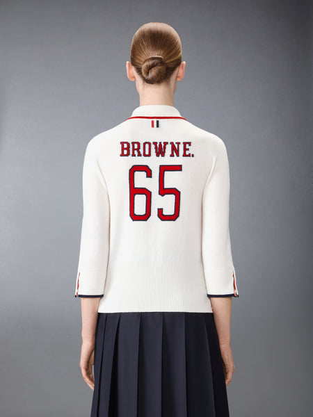 BROWNE 65 ジャージー インターシャ カシミヤ ポロシャツ 白