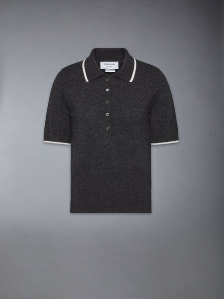 BROWNE 65 JERSEY INTARSIA CASHMERE POLO DARK GREY