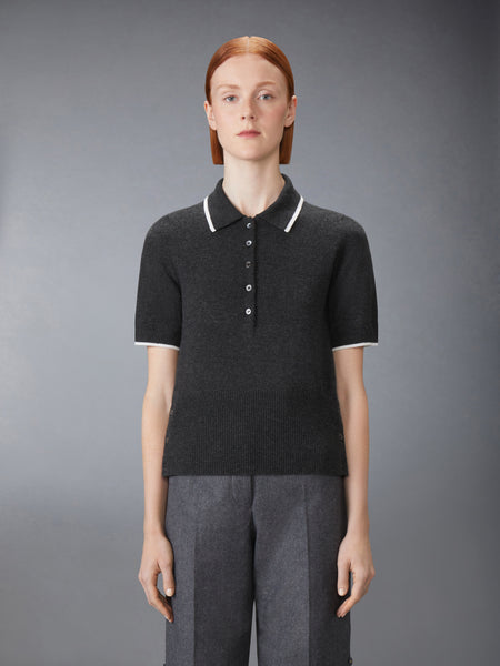 BROWNE 65 JERSEY INTARSIA CASHMERE POLO DARK GREY