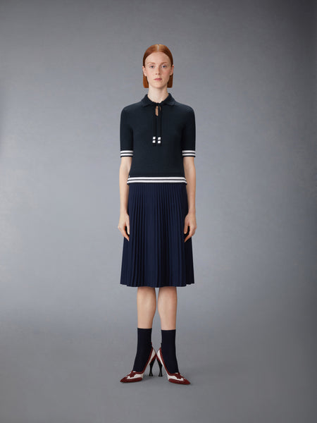 TUCK STITCH SILK CASHMERE & WOOL POLO NAVY
