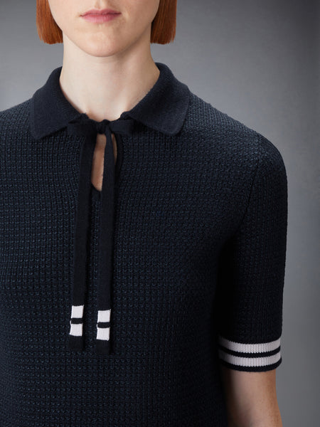 TUCK STITCH SILK CASHMERE & WOOL POLO NAVY