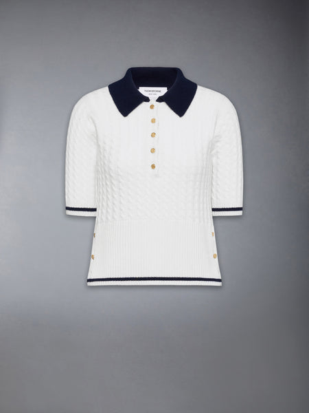 CASHMERE BABY CABLE STITCH  POLO WHITE