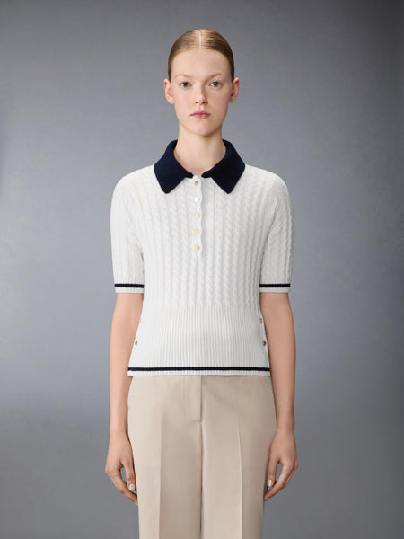 CASHMERE BABY CABLE STITCH  POLO WHITE