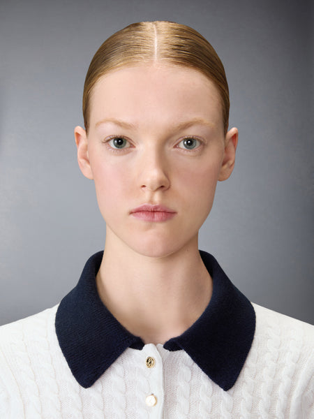 CASHMERE BABY CABLE STITCH  POLO WHITE