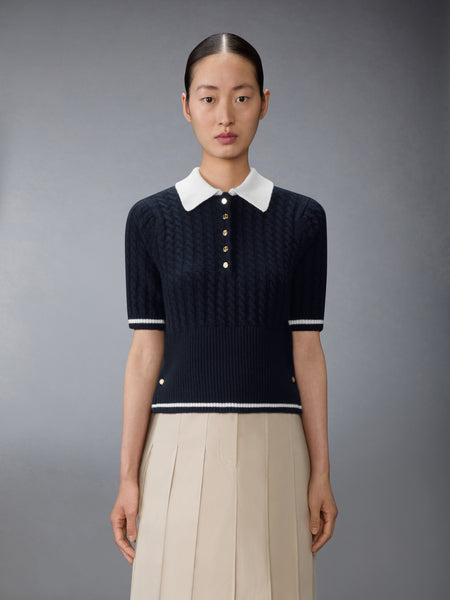 CASHMERE BABY CABLE STITCH  POLO NAVY