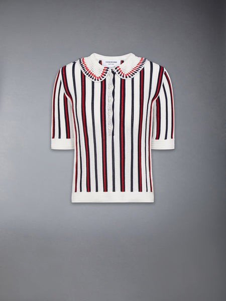 CROCHET STITCH RWB STRIPE POLO WHITE