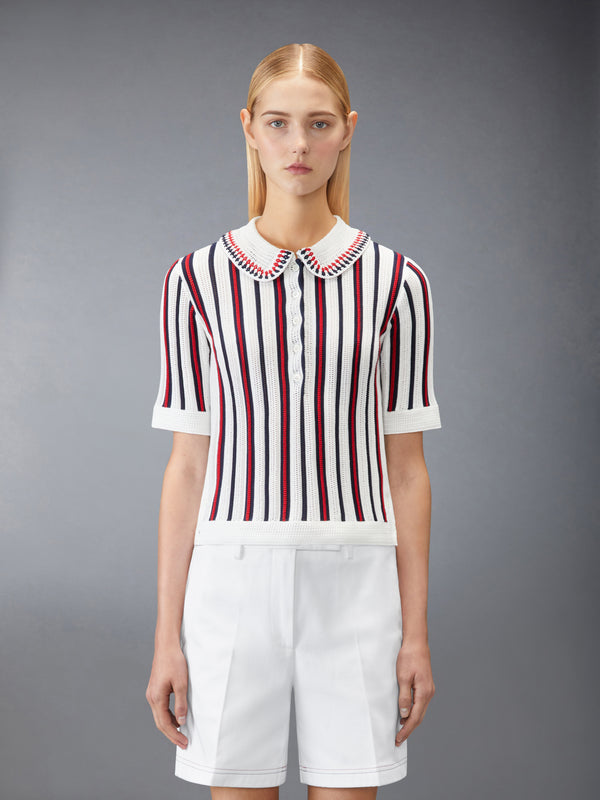 CROCHET STITCH RWB STRIPE POLO - image 1