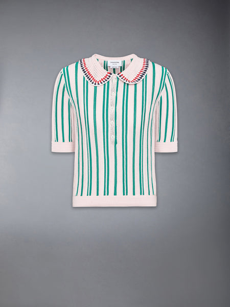 CROCHET STITCH RWB STRIPE POLO LIGHT PINK
