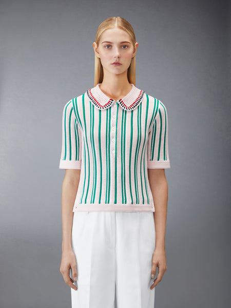 CROCHET STITCH RWB STRIPE POLO LIGHT PINK