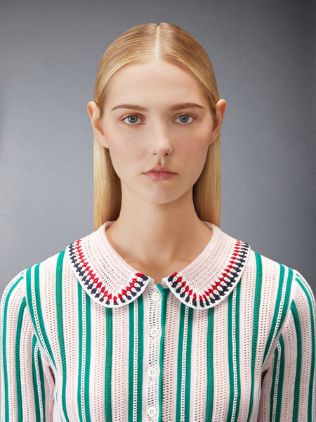 CROCHET STITCH RWB STRIPE POLO LIGHT PINK