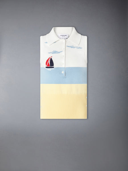 NANTUCKET SCENIC EMBROIDERY JERSEY SLEEVELESS POLO WHITE