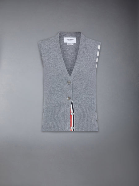 CASHMERE 4-BAR CARDIGAN VEST LT GREY
