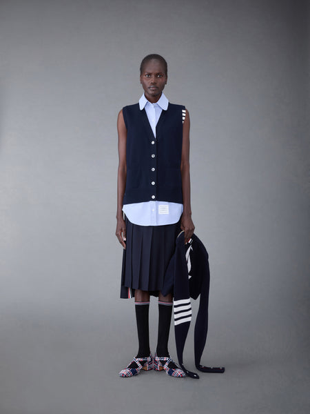 Cotton Milano and Oxford 4-Bar V-Neck Cardigan Vest and Shirt Combo NAVY