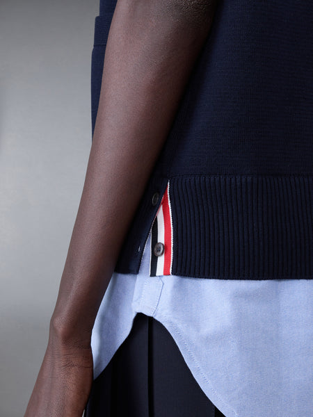 Cotton Milano and Oxford 4-Bar V-Neck Cardigan Vest and Shirt Combo NAVY