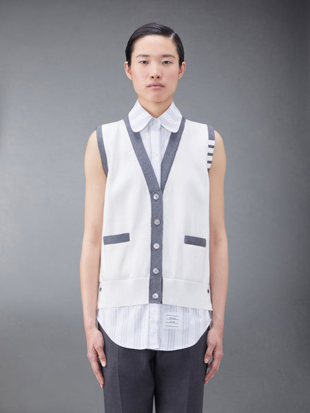 Cotton Milano and Oxford 4-Bar V-Neck Cardigan Vest Shirt Combo WHITE