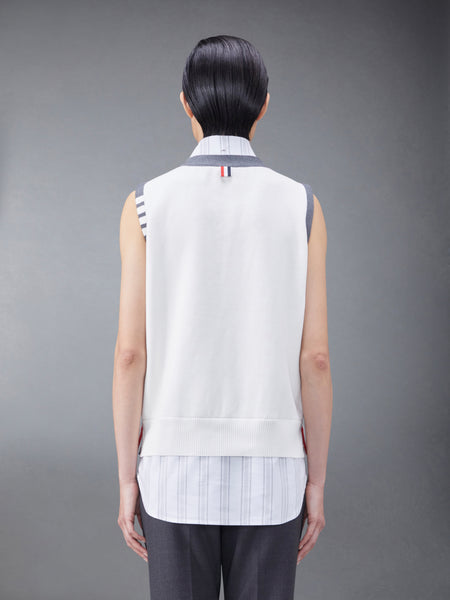 Cotton Milano and Oxford 4-Bar V-Neck Cardigan Vest Shirt Combo WHITE