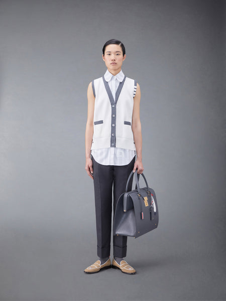 Cotton Milano and Oxford 4-Bar V-Neck Cardigan Vest Shirt Combo WHITE