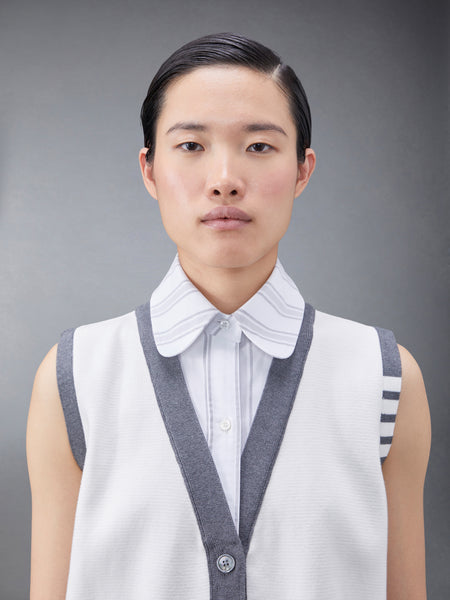 Cotton Milano and Oxford 4-Bar V-Neck Cardigan Vest Shirt Combo WHITE