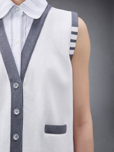 Cotton Milano and Oxford 4-Bar V-Neck Cardigan Vest Shirt Combo WHITE