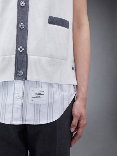 Cotton Milano and Oxford 4-Bar V-Neck Cardigan Vest Shirt Combo WHITE