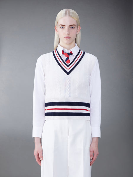 ARAN CABLE CASHMERE VEST WHITE