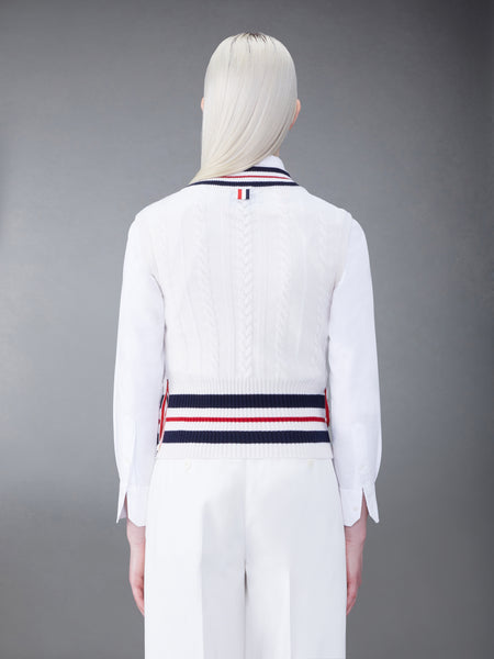 ARAN CABLE CASHMERE VEST WHITE
