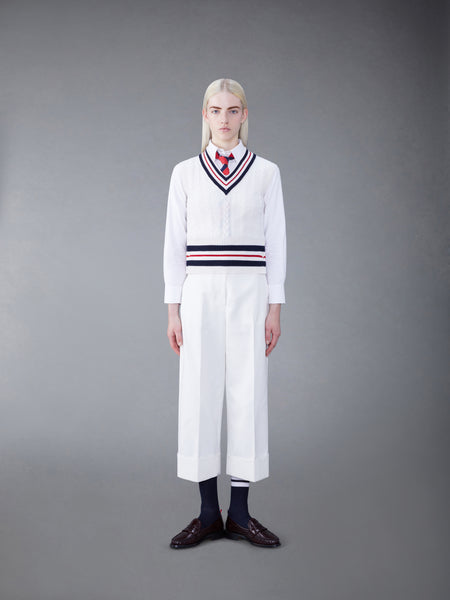 ARAN CABLE CASHMERE VEST WHITE