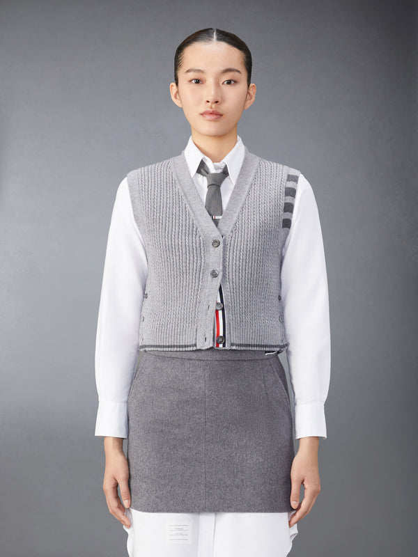 MERINO WOOL 4-BAR CROPPED CABLE CARDIGAN VEST - featured image
