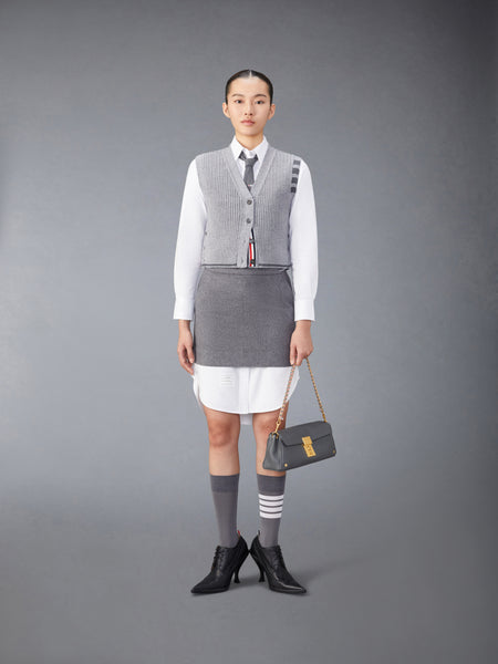 MERINO WOOL 4-BAR CROPPED CABLE CARDIGAN VEST LT GREY