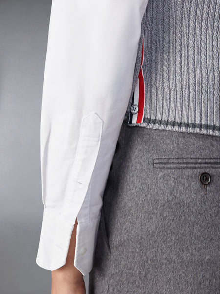 MERINO WOOL 4-BAR CROPPED CABLE CARDIGAN VEST LT GREY