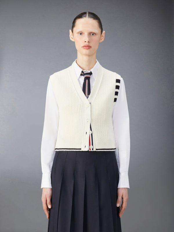 MERINO WOOL 4-BAR CROPPED CABLE CARDIGAN VEST - featured image