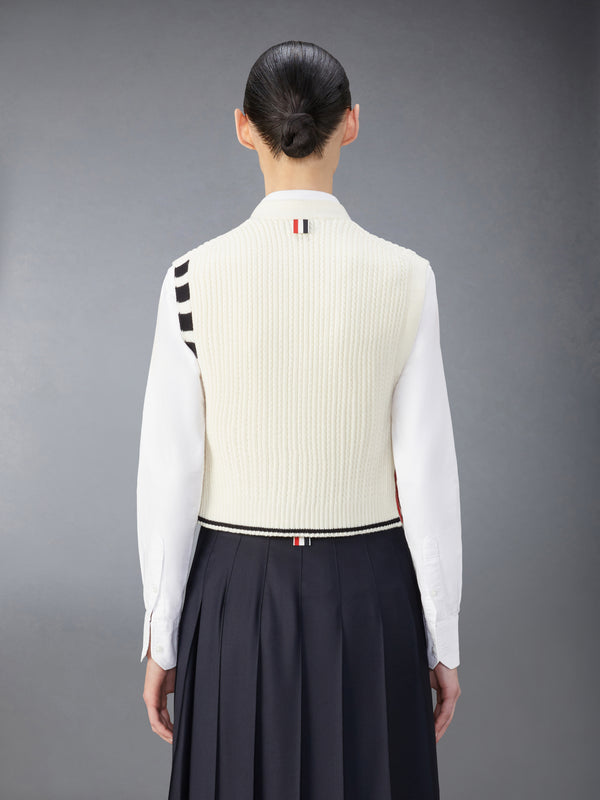 MERINO WOOL 4-BAR CROPPED CABLE CARDIGAN VEST - image 2