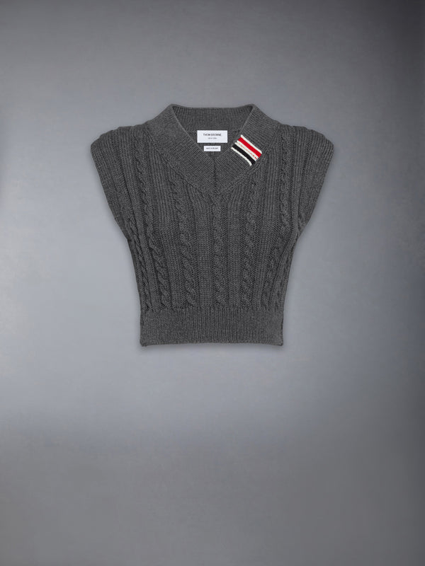 BABY CABLE CROPPED V NECK PULLOVER - featured image